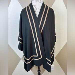 New Ralph Lauren Black Label Black Tan One size Sweater Wrap Cape Reversible